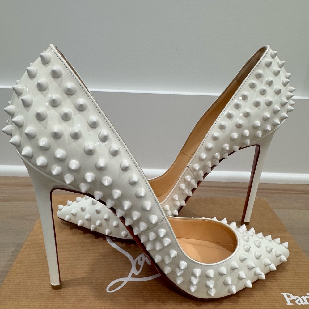 Christian Louboutin White Spiked Heels
